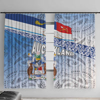 New Zealand Auckland Window Curtain Auckland's Flag and Coat of Arms - Koru Art Maori Pattern