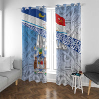 New Zealand Auckland Window Curtain Auckland's Flag and Coat of Arms - Koru Art Maori Pattern