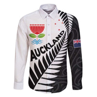 New Zealand Auckland Family Matching Long Sleeve Bodycon Dress and Hawaiian Shirt Auckland's Emblem and Silver Ferns - Maori Art Tattoo LT03 Dad's Shirt - Long Sleeve Light Blue - Polynesian Pride