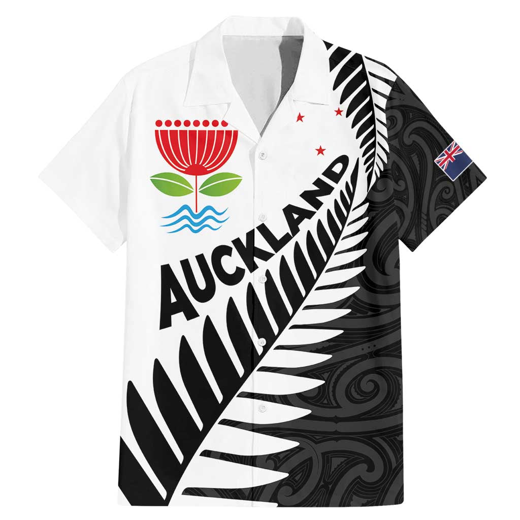 New Zealand Auckland Family Matching Mermaid Dress and Hawaiian Shirt Auckland's Emblem and Silver Ferns - Maori Art Tattoo LT03 Dad's Shirt - Short Sleeve Light Blue - Polynesian Pride