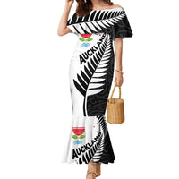 New Zealand Auckland Family Matching Mermaid Dress and Hawaiian Shirt Auckland's Emblem and Silver Ferns - Maori Art Tattoo LT03 Mom's Dress Light Blue - Polynesian Pride