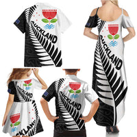 New Zealand Auckland Family Matching Summer Maxi Dress and Hawaiian Shirt Auckland's Emblem and Silver Ferns - Maori Art Tattoo LT03 - Polynesian Pride