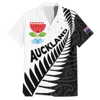 New Zealand Auckland Family Matching Summer Maxi Dress and Hawaiian Shirt Auckland's Emblem and Silver Ferns - Maori Art Tattoo LT03 Dad's Shirt - Short Sleeve Light Blue - Polynesian Pride