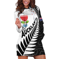 New Zealand Auckland Hoodie Dress Auckland's Emblem and Silver Ferns - Maori Art Tattoo LT03 Light Blue - Polynesian Pride