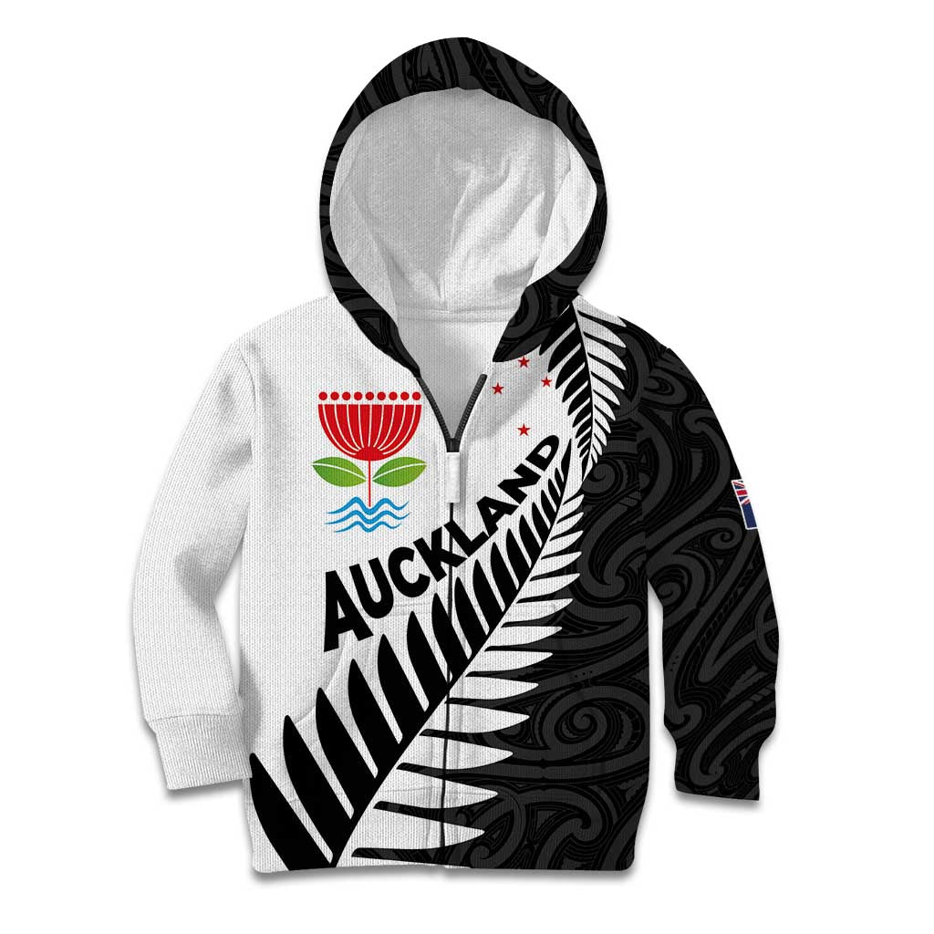 New Zealand Auckland Kid Hoodie Auckland's Emblem and Silver Ferns - Maori Art Tattoo