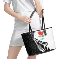 New Zealand Auckland Leather Tote Bag Auckland's Emblem and Silver Ferns - Maori Art Tattoo
