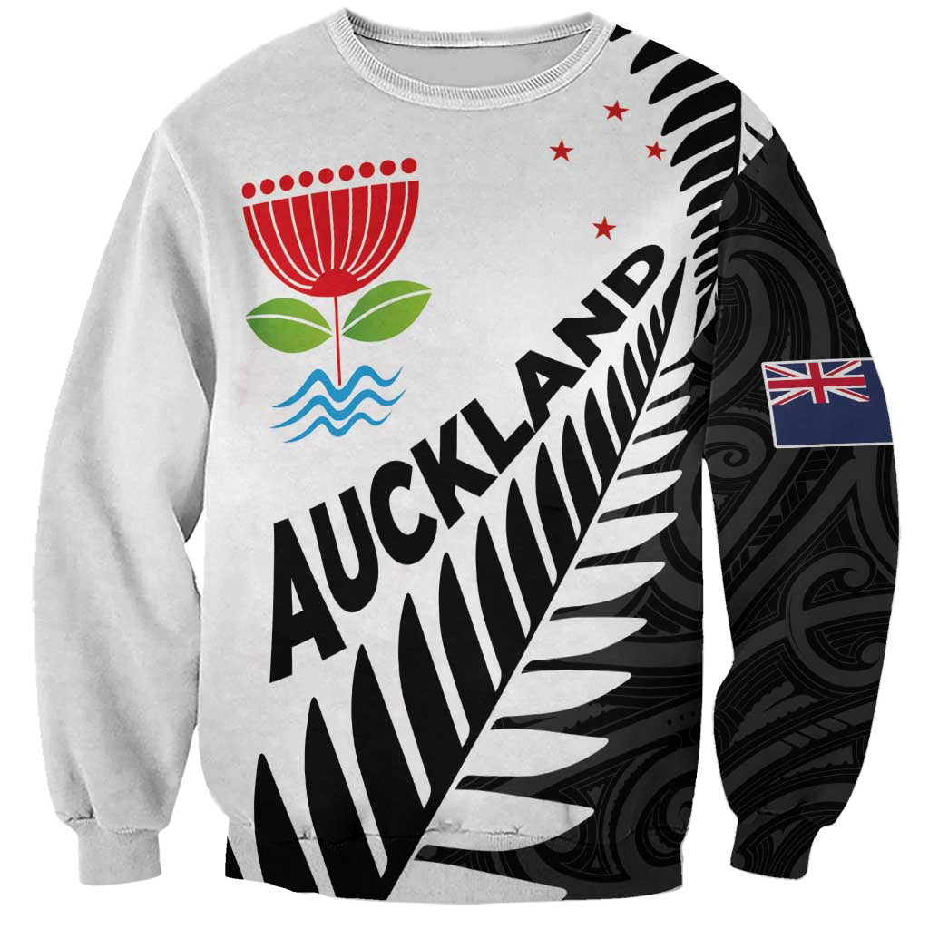 New Zealand Auckland Sweatshirt Auckland's Emblem and Silver Ferns - Maori Art Tattoo LT03 Unisex Light Blue - Polynesian Pride