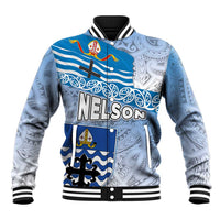 New Zealand Nelson Baseball Jacket Nelson's Flag and Seal - Maori Art Tattoo
