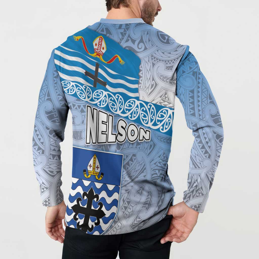New Zealand Nelson Button Sweatshirt Nelson's Flag and Seal - Maori Art Tattoo