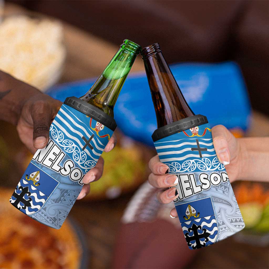 New Zealand Nelson 4 in 1 Can Cooler Tumbler Nelson's Flag and Seal - Maori Art Tattoo