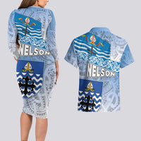 New Zealand Nelson Couples Matching Long Sleeve Bodycon Dress and Hawaiian Shirt Nelson's Flag and Seal - Maori Art Tattoo LT03 - Polynesian Pride