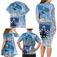 New Zealand Nelson Family Matching Long Sleeve Bodycon Dress and Hawaiian Shirt Nelson's Flag and Seal - Maori Art Tattoo LT03 - Polynesian Pride