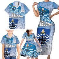 New Zealand Nelson Family Matching Short Sleeve Bodycon Dress and Hawaiian Shirt Nelson's Flag and Seal - Maori Art Tattoo LT03 - Polynesian Pride