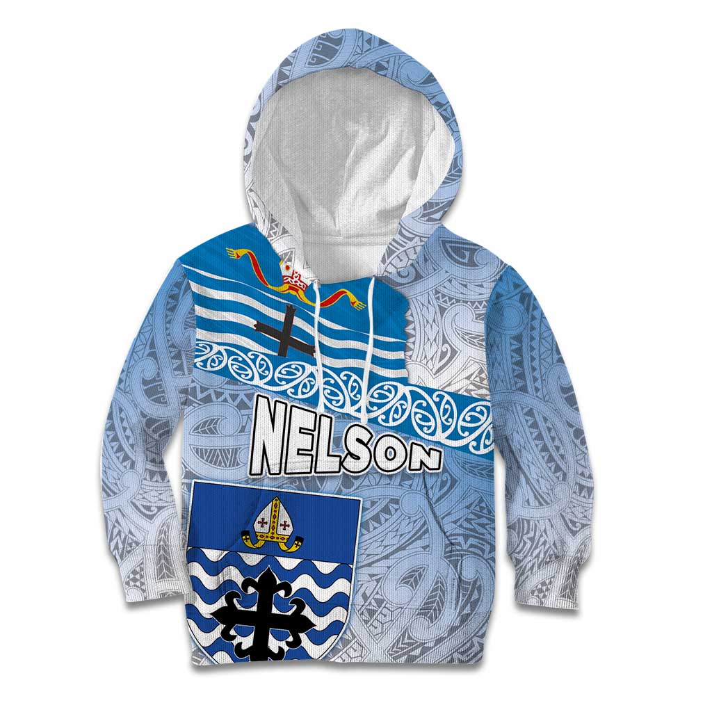 New Zealand Nelson Kid Hoodie Nelson's Flag and Seal - Maori Art Tattoo