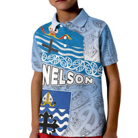 New Zealand Nelson Kid Polo Shirt Nelson's Flag and Seal - Maori Art Tattoo LT03 Kid White - Polynesian Pride