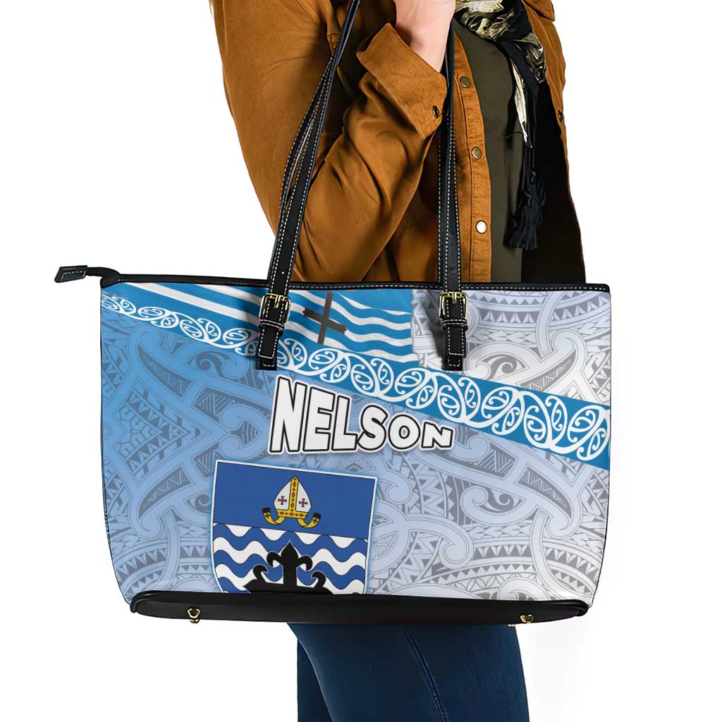 New Zealand Nelson Leather Tote Bag Nelson's Flag and Seal - Maori Art Tattoo