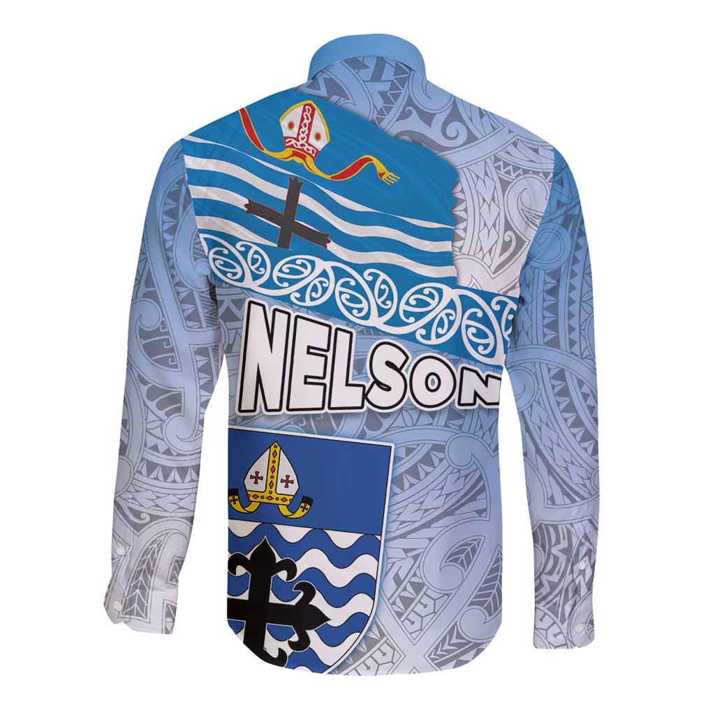 New Zealand Nelson Long Sleeve Button Shirt Nelson's Flag and Seal - Maori Art Tattoo LT03 - Polynesian Pride