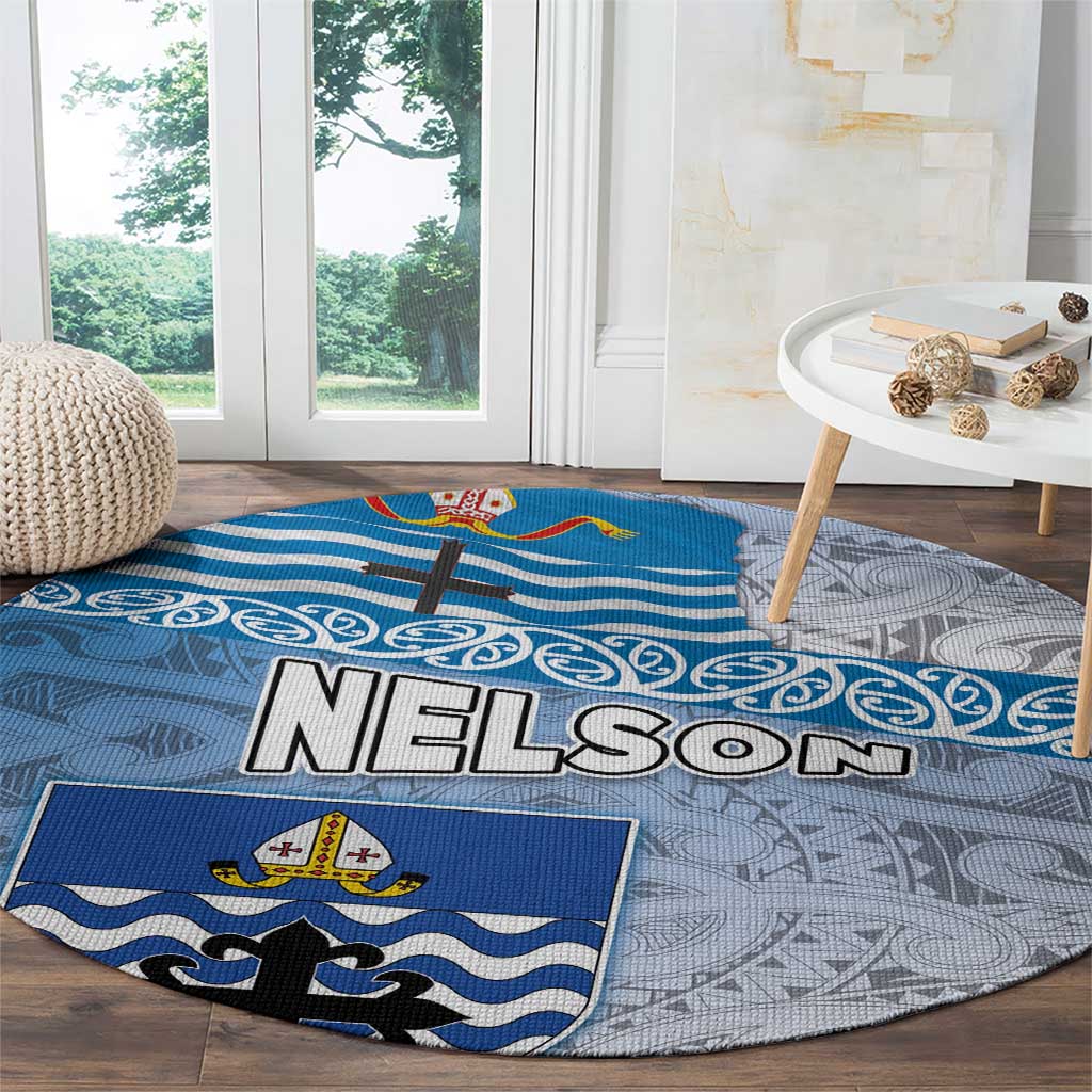 New Zealand Nelson Round Carpet Nelson's Flag and Seal - Maori Art Tattoo