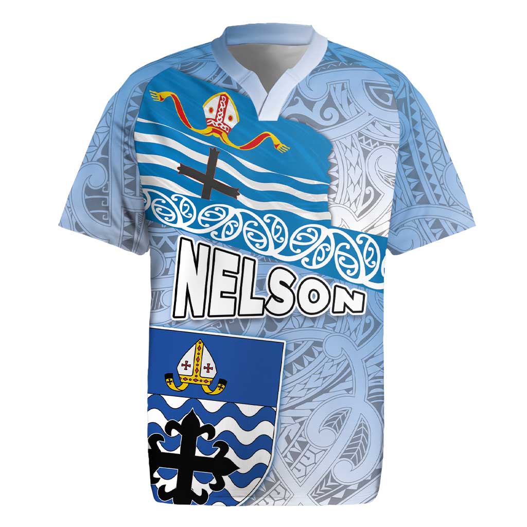New Zealand Nelson Rugby Jersey Nelson's Flag and Seal - Maori Art Tattoo LT03 White - Polynesian Pride