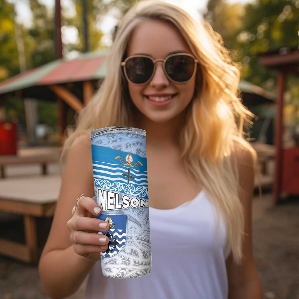 New Zealand Nelson Skinny Tumbler Nelson's Flag and Seal - Maori Art Tattoo