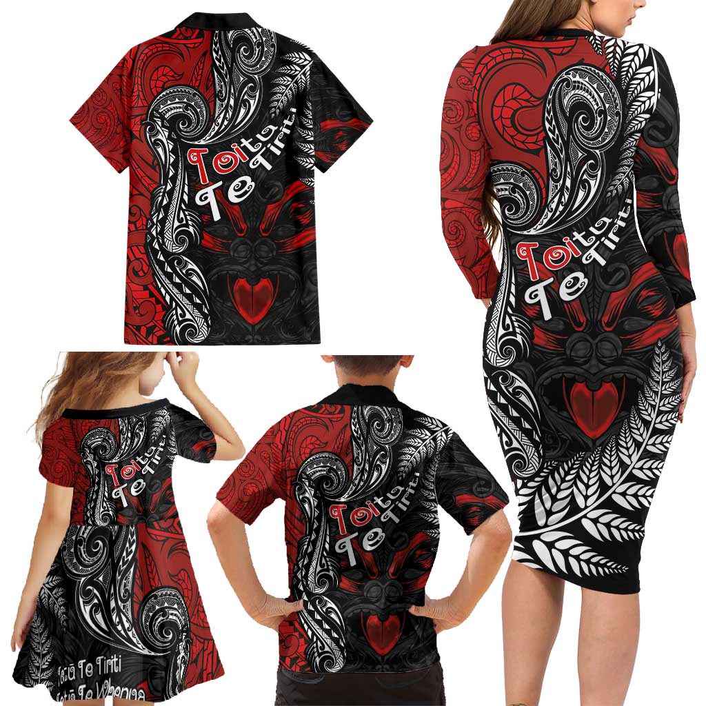 Aotearoa Toitu Te Tiriti Family Matching Long Sleeve Bodycon Dress and Hawaiian Shirt New Zealand Honour the Treaty - Te Tiriti Is Us LT03 - Polynesian Pride