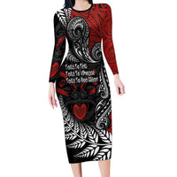 Aotearoa Toitu Te Tiriti Family Matching Long Sleeve Bodycon Dress and Hawaiian Shirt New Zealand Honour the Treaty - Te Tiriti Is Us LT03 Mom's Dress Red - Polynesian Pride