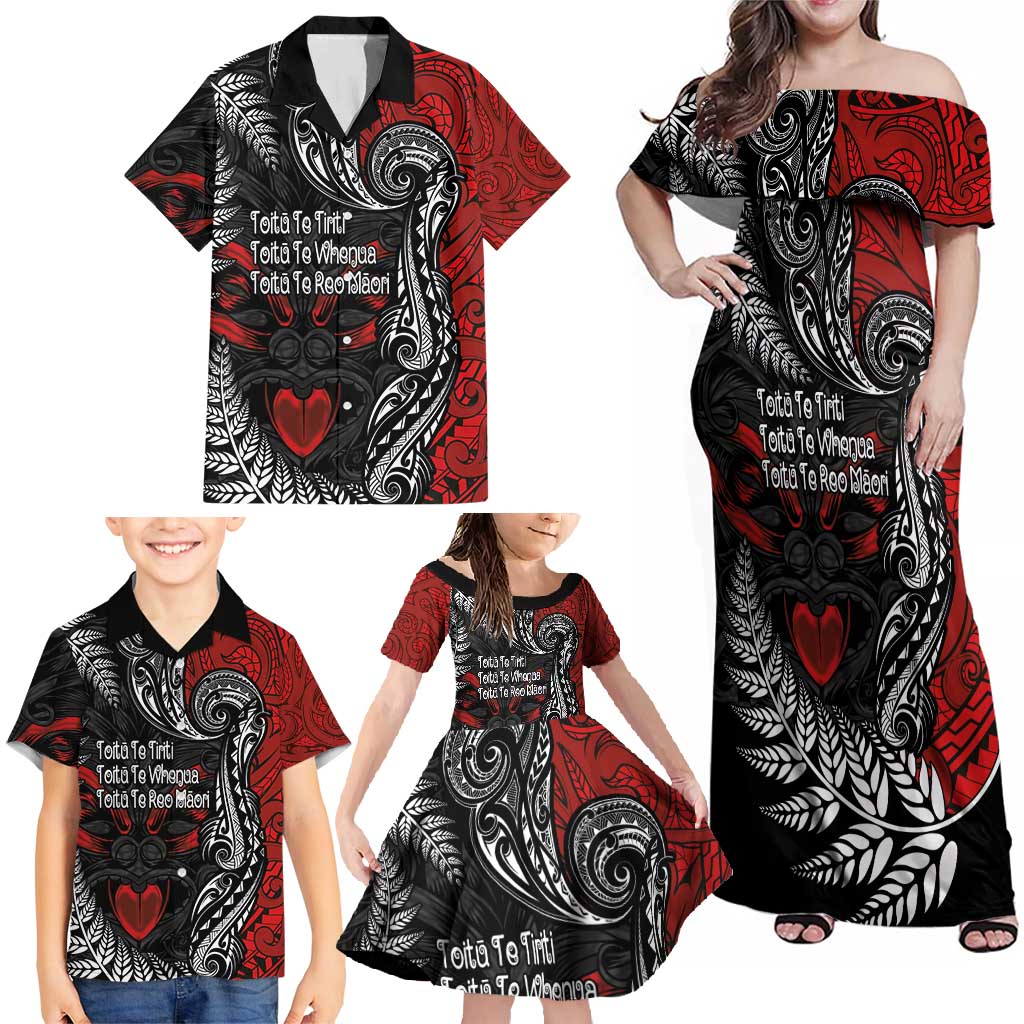 Aotearoa Toitu Te Tiriti Family Matching Off Shoulder Maxi Dress and Hawaiian Shirt New Zealand Honour the Treaty - Te Tiriti Is Us LT03 - Polynesian Pride