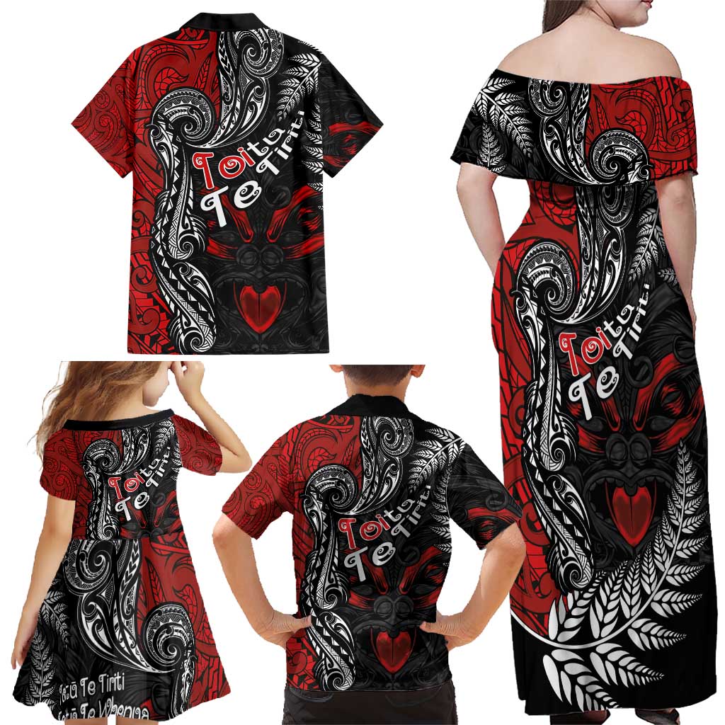 Aotearoa Toitu Te Tiriti Family Matching Off Shoulder Maxi Dress and Hawaiian Shirt New Zealand Honour the Treaty - Te Tiriti Is Us LT03 - Polynesian Pride