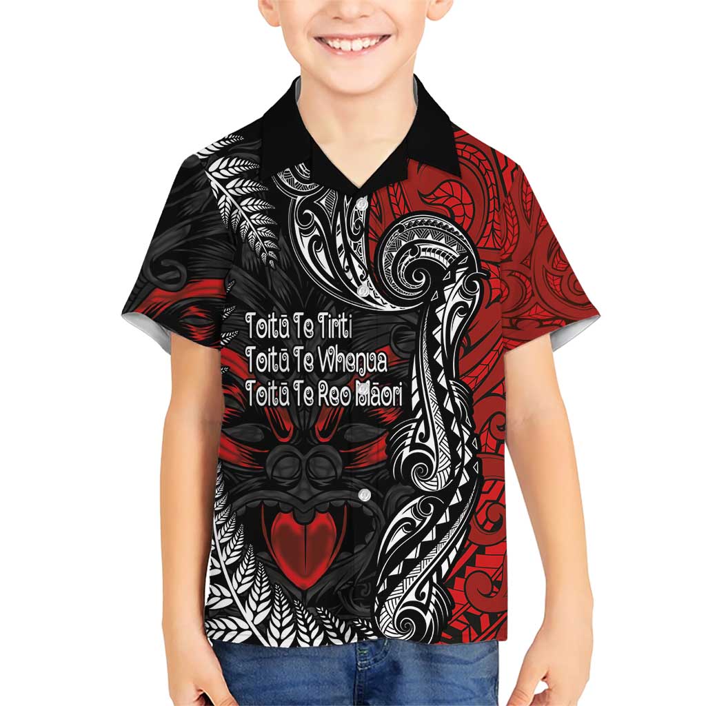 Aotearoa Toitu Te Tiriti Family Matching Short Sleeve Bodycon Dress and Hawaiian Shirt New Zealand Honour the Treaty - Te Tiriti Is Us LT03 Son's Shirt Red - Polynesian Pride