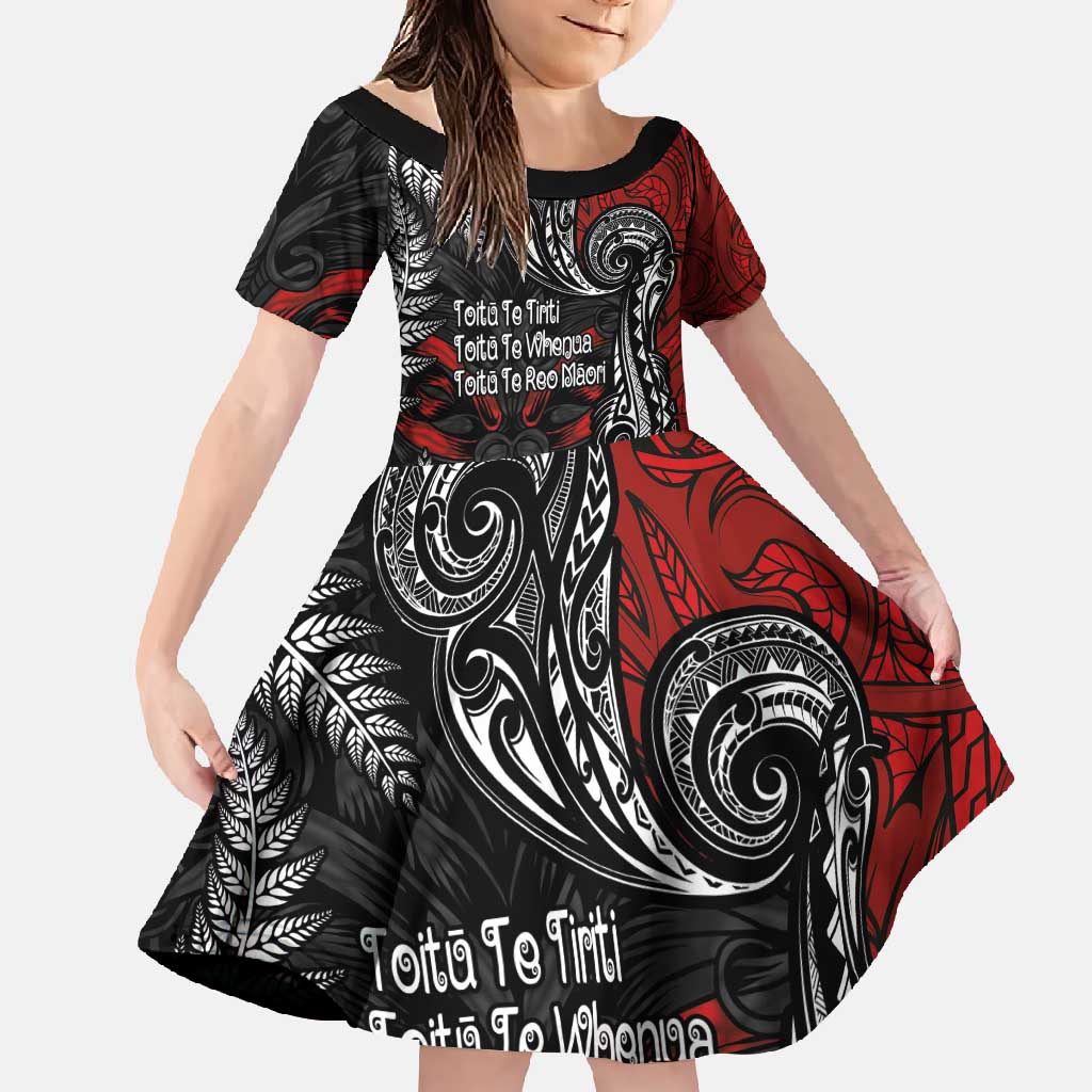 Aotearoa Toitu Te Tiriti Family Matching Summer Maxi Dress and Hawaiian Shirt New Zealand Honour the Treaty - Te Tiriti Is Us LT03 Daughter's Dress Red - Polynesian Pride