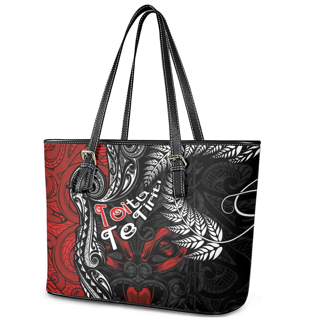 Aotearoa Toitu Te Tiriti Leather Tote Bag New Zealand Honour the Treaty - Te Tiriti Is Us