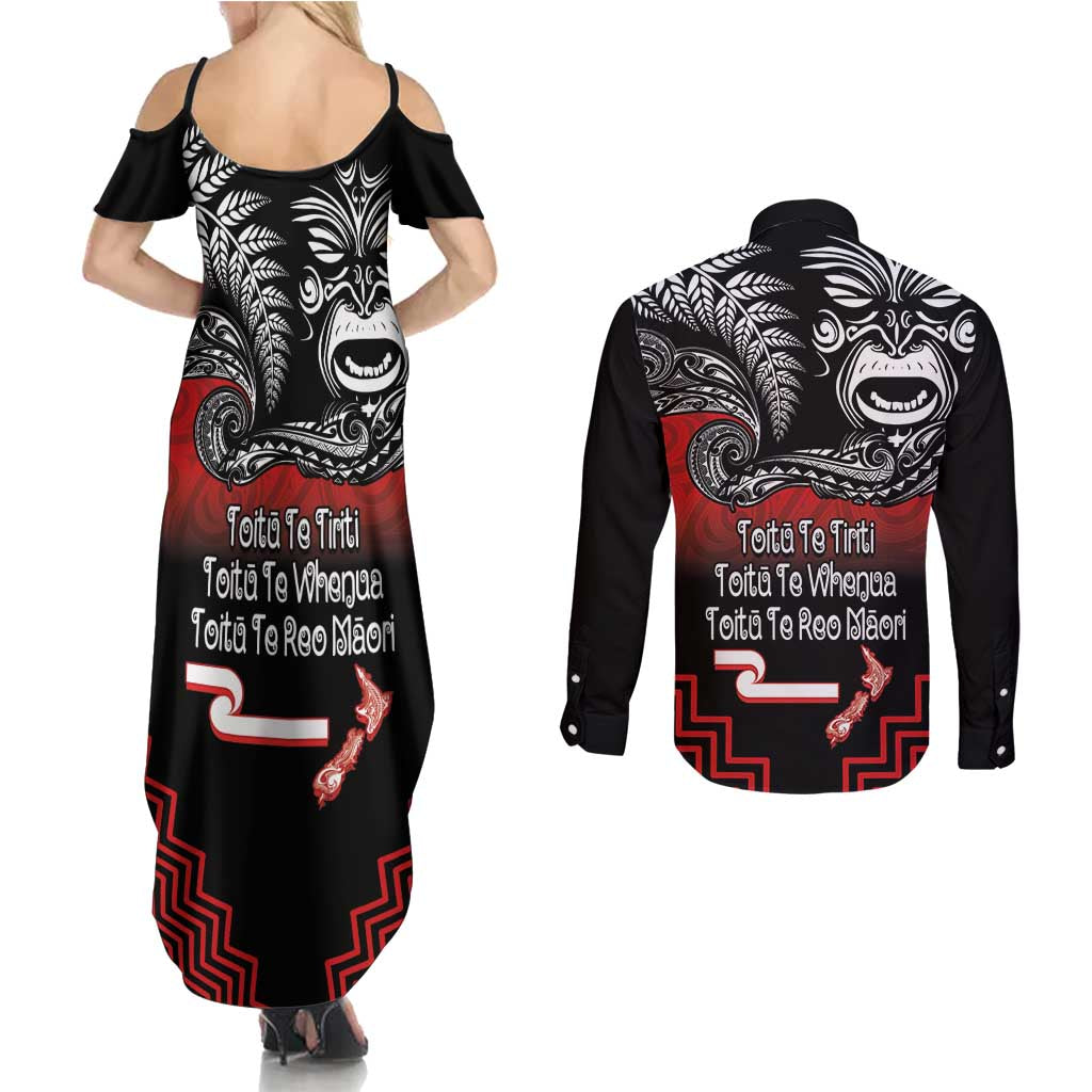 Aotearoa Toitu Te Tiriti Couples Matching Summer Maxi Dress and Long Sleeve Button Shirt New Zealand Honour the Treaty - Fight Together