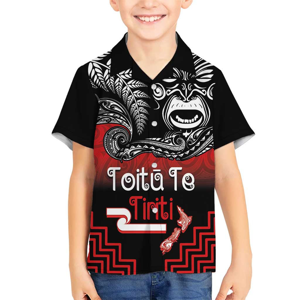 Aotearoa Toitu Te Tiriti Family Matching Puletasi and Hawaiian Shirt New Zealand Honour the Treaty - Fight Together LT03 Son's Shirt Red - Polynesian Pride