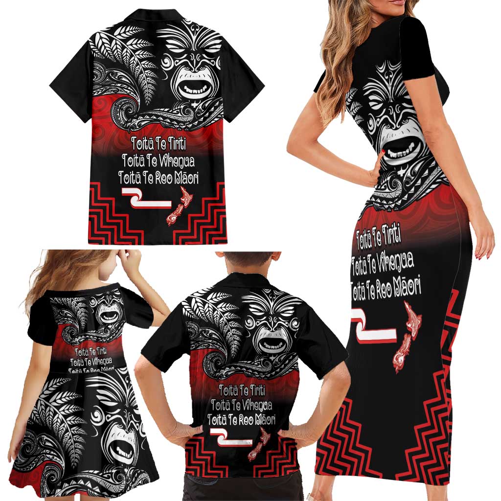 Aotearoa Toitu Te Tiriti Family Matching Short Sleeve Bodycon Dress and Hawaiian Shirt New Zealand Honour the Treaty - Fight Together LT03 - Polynesian Pride