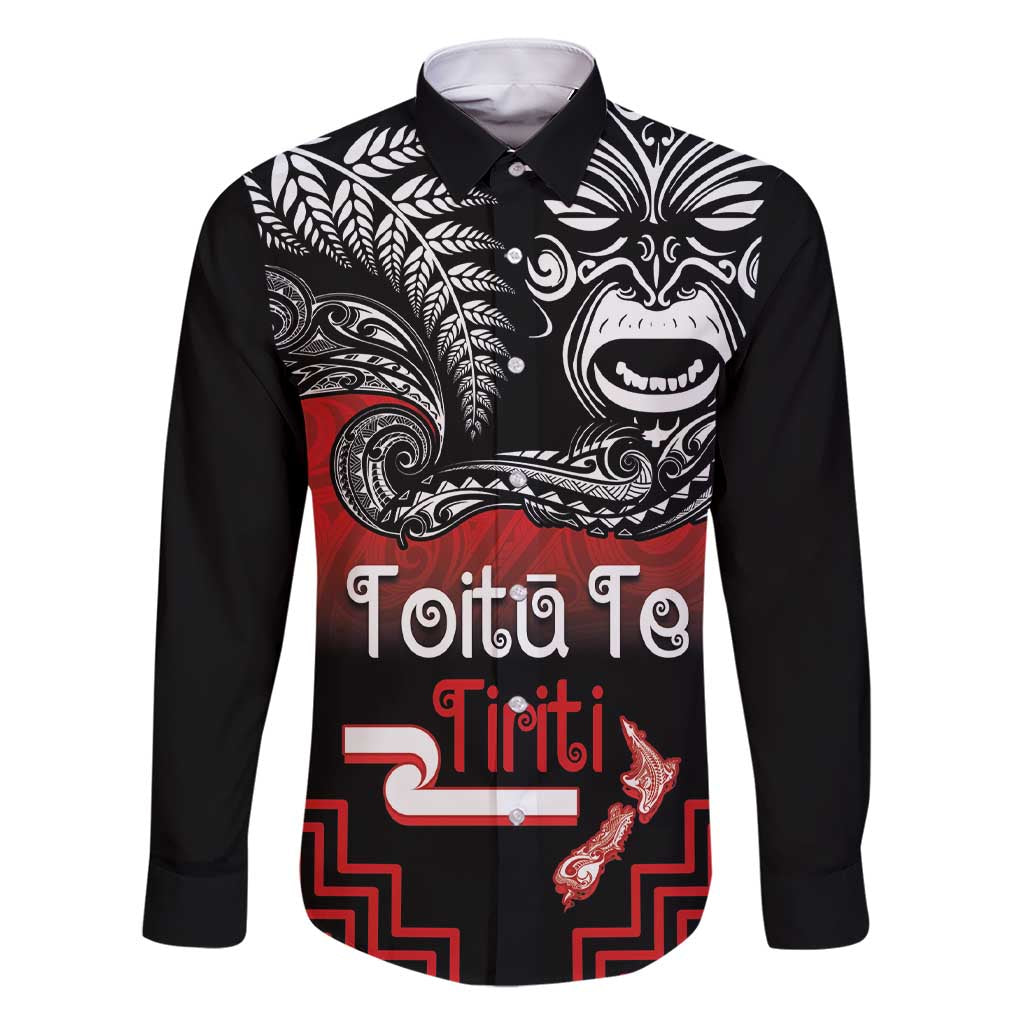 Aotearoa Toitu Te Tiriti Family Matching Short Sleeve Bodycon Dress and Hawaiian Shirt New Zealand Honour the Treaty - Fight Together LT03 Dad's Shirt - Long Sleeve Red - Polynesian Pride