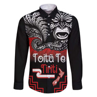 Aotearoa Toitu Te Tiriti Family Matching Summer Maxi Dress and Hawaiian Shirt New Zealand Honour the Treaty - Fight Together LT03 Dad's Shirt - Long Sleeve Red - Polynesian Pride