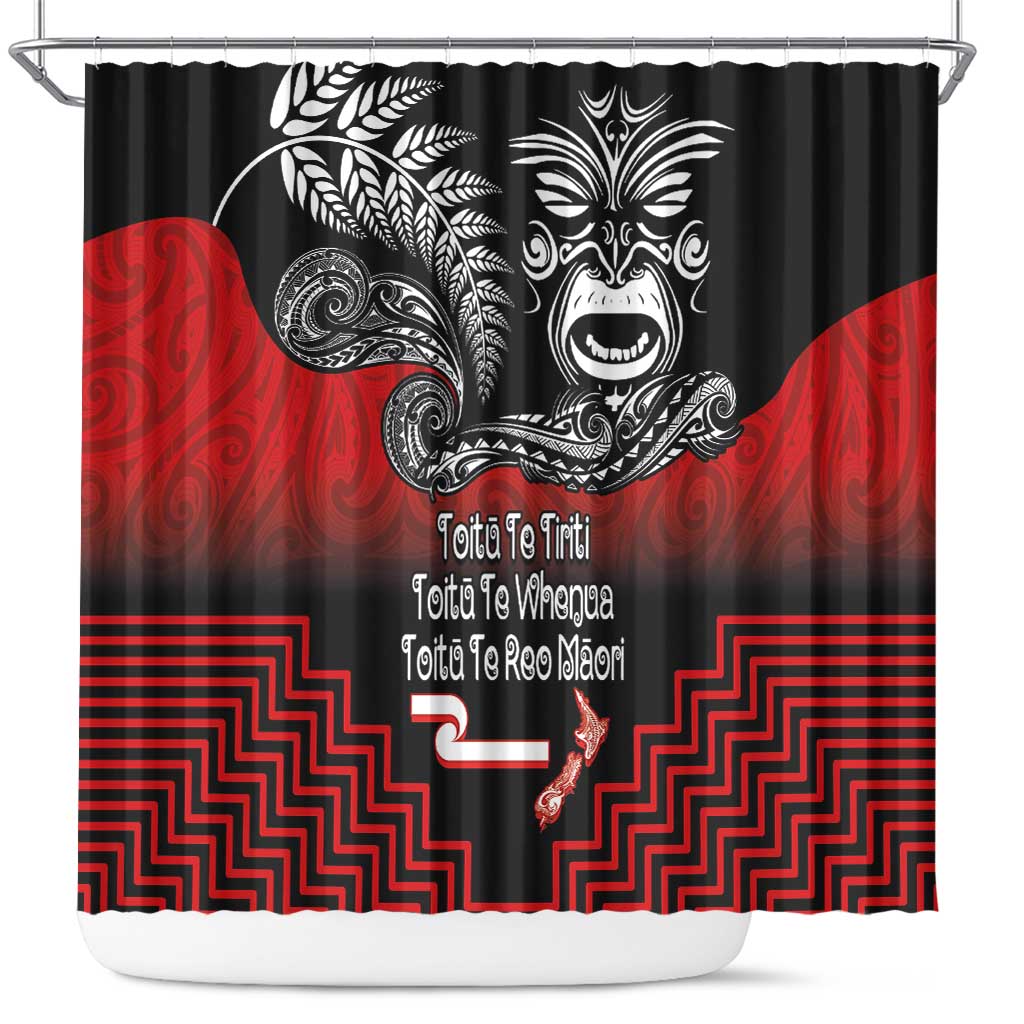 Aotearoa Toitu Te Tiriti Shower Curtain New Zealand Honour the Treaty - Fight Together LT03 Red - Polynesian Pride