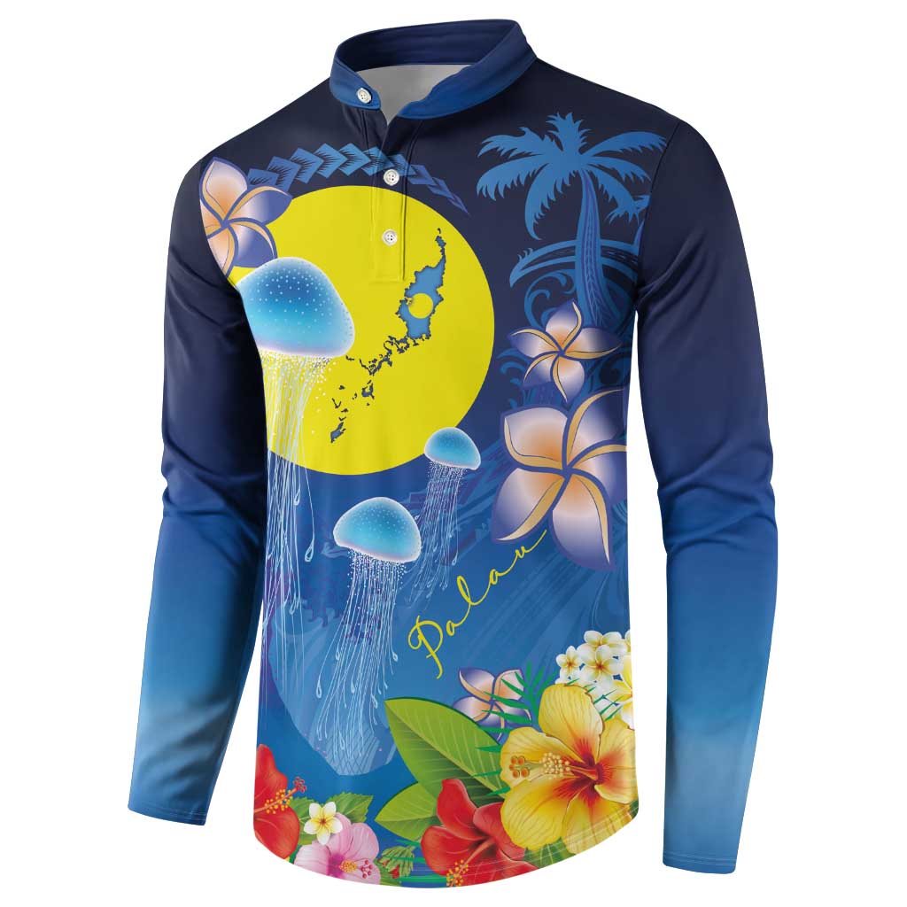 Palau Jellyfish Button Sweatshirt Ocean Heritage Tropical Plants - Polynesian Pride