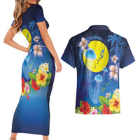 Palau Jellyfish Couples Matching Short Sleeve Bodycon Dress and Hawaiian Shirt Ocean Heritage Tropical Plants - Polynesian Pride
