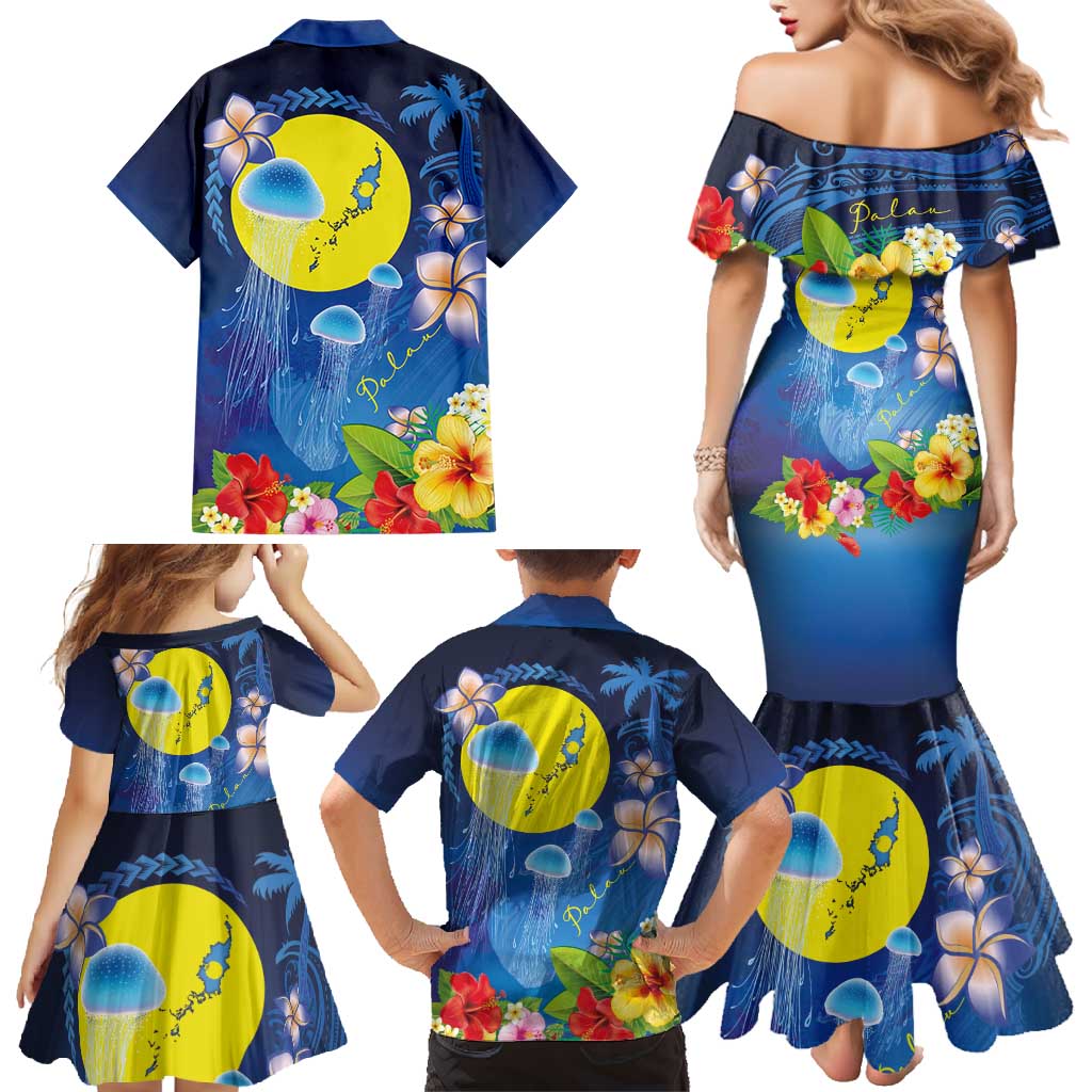Palau Jellyfish Family Matching Mermaid Dress and Hawaiian Shirt Ocean Heritage Tropical Plants - Polynesian Pride