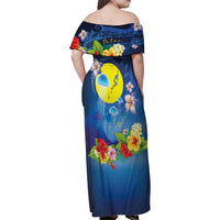 Palau Jellyfish Family Matching Off Shoulder Maxi Dress and Hawaiian Shirt Ocean Heritage Tropical Plants - Polynesian Pride