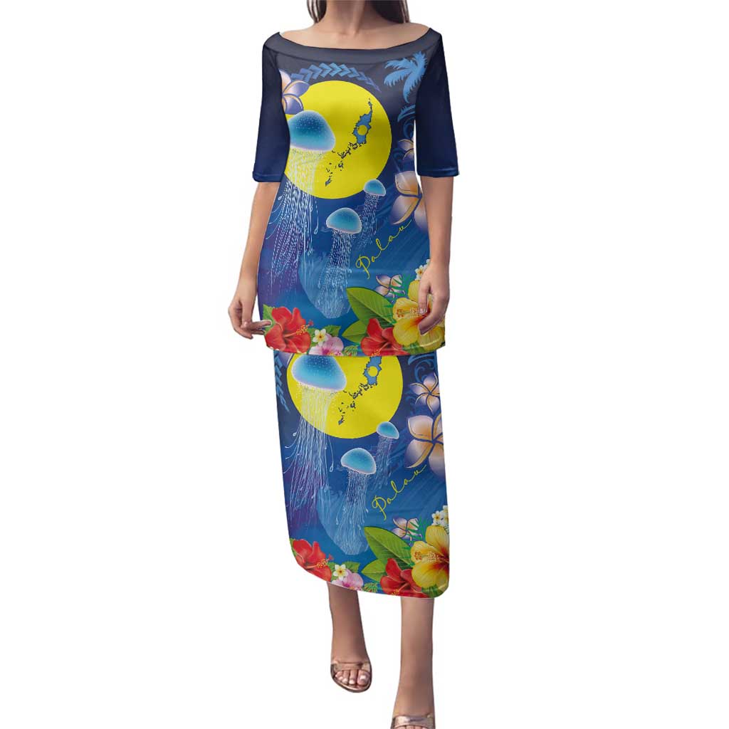 Palau Jellyfish Family Matching Puletasi and Hawaiian Shirt Ocean Heritage Tropical Plants - Polynesian Pride