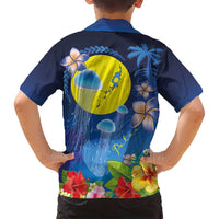Palau Jellyfish Family Matching Tank Maxi Dress and Hawaiian Shirt Ocean Heritage Tropical Plants - Polynesian Pride