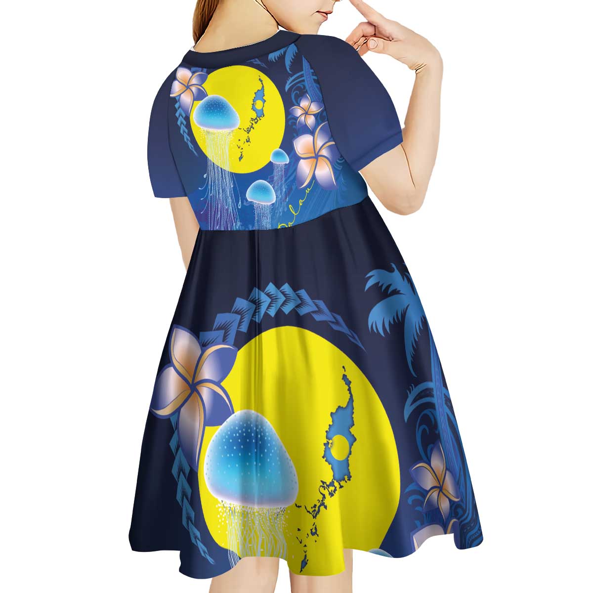 Palau Jellyfish Kid Short Sleeve Dress Ocean Heritage Tropical Plants - Polynesian Pride