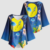 Palau Jellyfish Kimono Sleeve Blouse Ocean Heritage Tropical Plants - Polynesian Pride