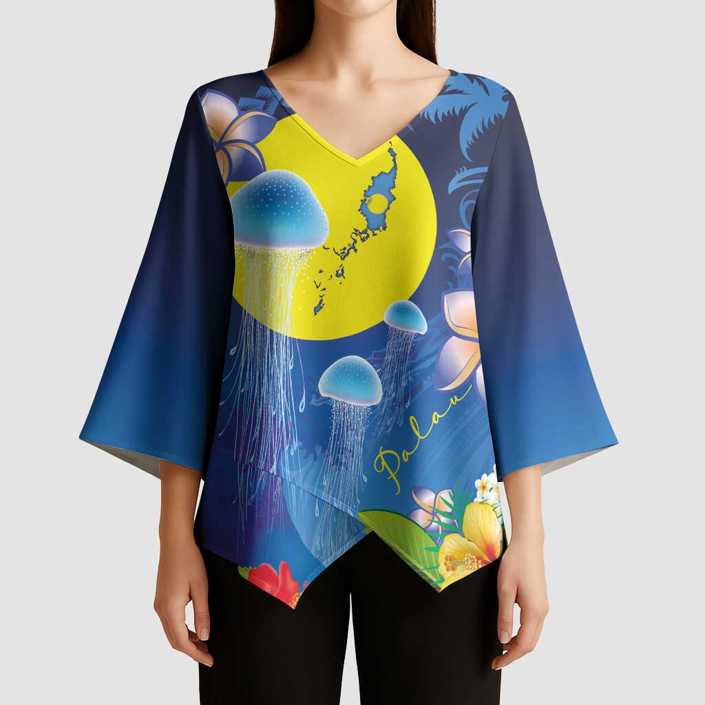 Palau Jellyfish Kimono Sleeve Blouse Ocean Heritage Tropical Plants - Polynesian Pride