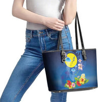 Palau Jellyfish Leather Tote Bag Ocean Heritage Tropical Plants - Polynesian Pride