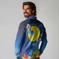 Palau Jellyfish Long Sleeve Polo Shirt Ocean Heritage Tropical Plants - Polynesian Pride