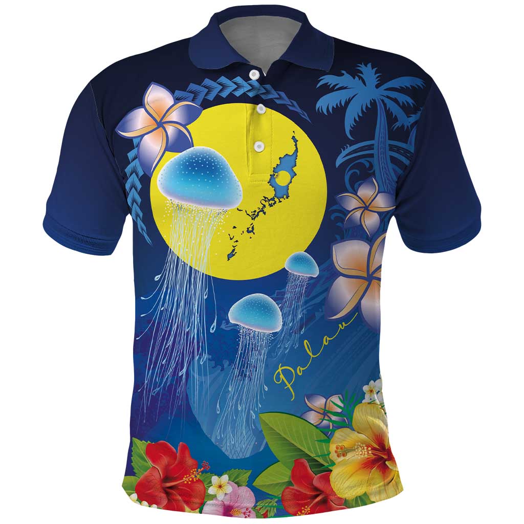 Palau Jellyfish Polo Shirt Ocean Heritage Tropical Plants - Polynesian Pride