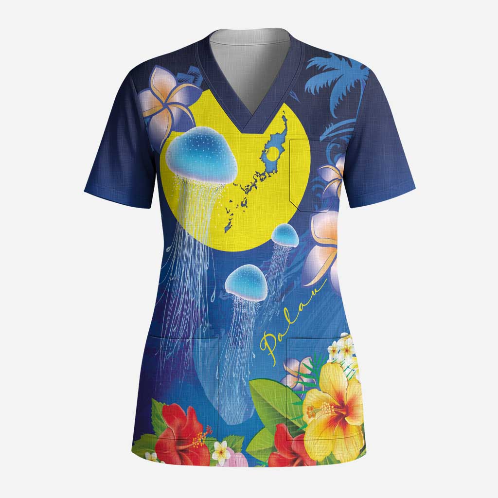 Palau Jellyfish Scrub Top Ocean Heritage Tropical Plants - Polynesian Pride